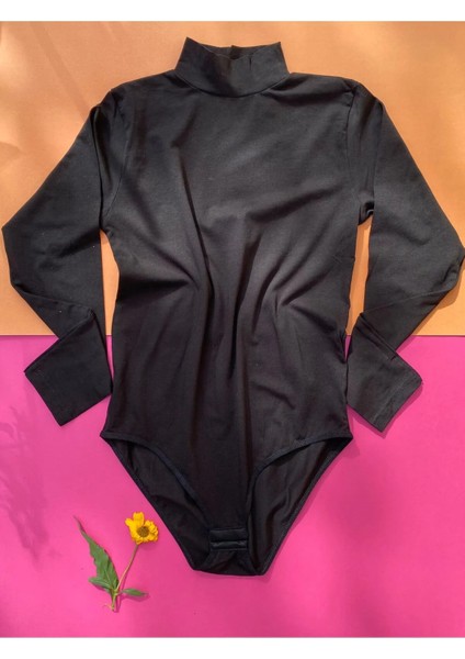 Pamuklu 1 Adet Siyah Renk Uzun Kol Çıtçıtlı Kancalı T-Shirt-Atlet