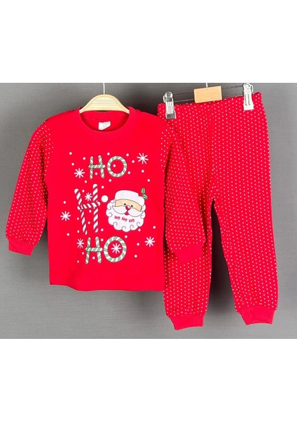 Ho Ho Ho Noel Baba Baskılı Yeni Yıl Yılbaşı Konsept Çocuk Pijama Takımı