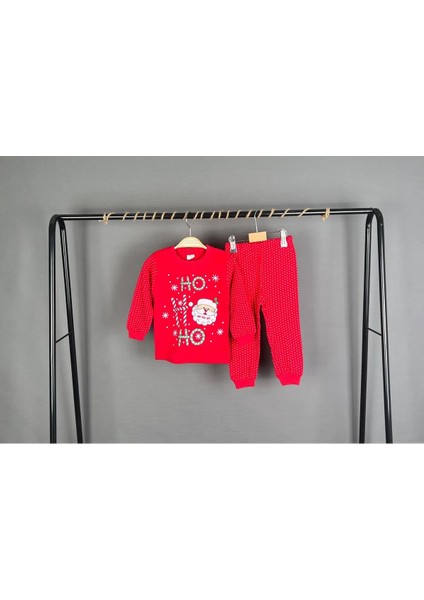 Ho Ho Ho Noel Baba Baskılı Yeni Yıl Yılbaşı Konsept Çocuk Pijama Takımı