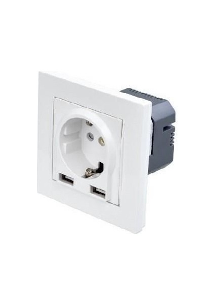 CT-3004 2 USB Li Sıva Altı Topraklı Priz