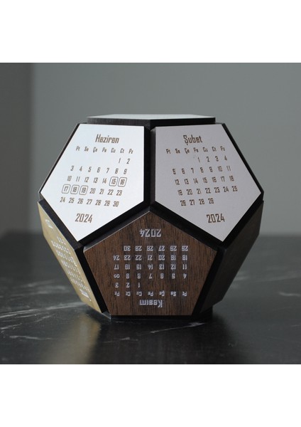 Masaüstü 2025 Takvim - Ahşap 3 Boyutlu Dodecahedron Takvim