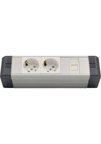Yatay Donatılmış Alüminyum Brotik 2'li Blok Priz + 1 Cat3 Telefon Veya Cat5 – Cat8 Data Prizi