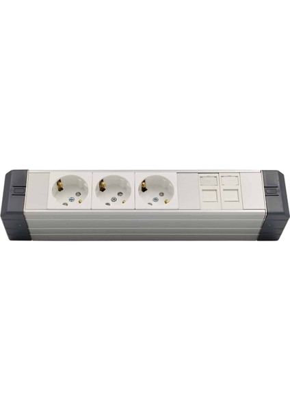 Yatay Donatılmış Alüminyum Brotik 3'li Blok Priz + 2 Cat3 Telefon Veya Cat5 – CAT10 Data Prizi