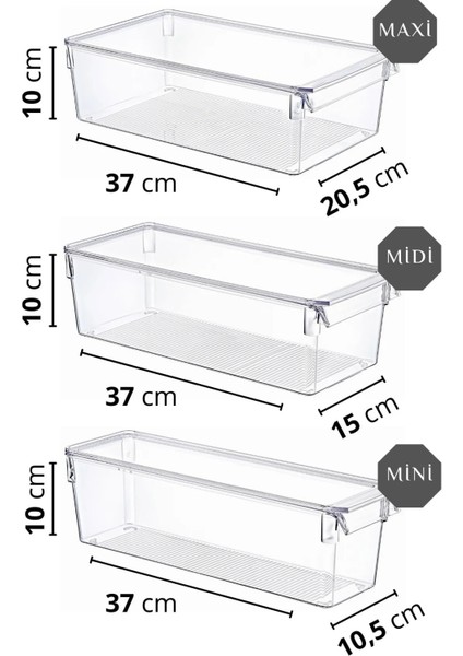 Boz House Kapaklı 3'lu Set New Clear Buzdolabı & Dolap Içi Düzenleyici Organizer Saklama Kutu