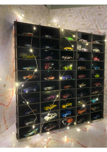 Refason Desing Ahşap Araba Rafı 50'li Siyah Renk (Hotwheels ve Matcbox Arabaları Için Uygundur)