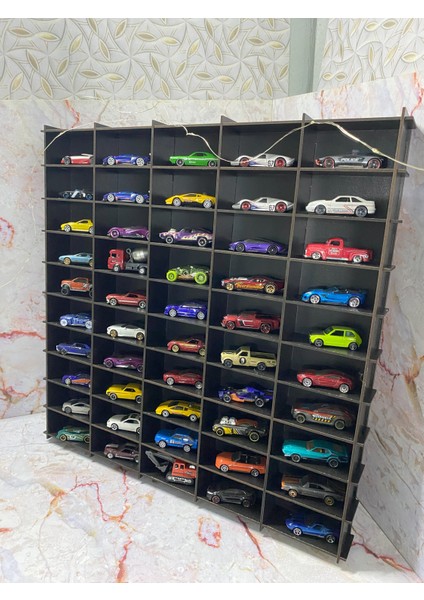 Refason Desing Ahşap Araba Rafı 50'li Siyah Renk (Hotwheels ve Matcbox Arabaları Için Uygundur)