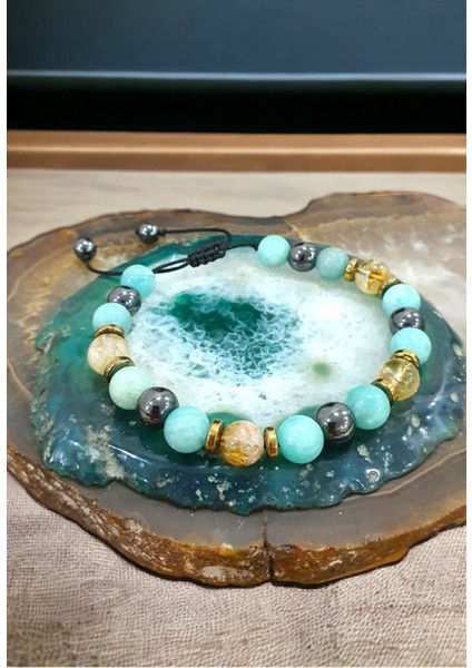 Amazonit, Sitrin, Hematit Unisex Doğal Taş 8 mm 52025ASH777 Bileklik fiyatları