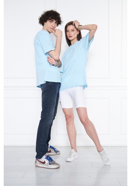 Bebe Mavisi Pamuk Oversize Geniş Kalıp T-Shirt