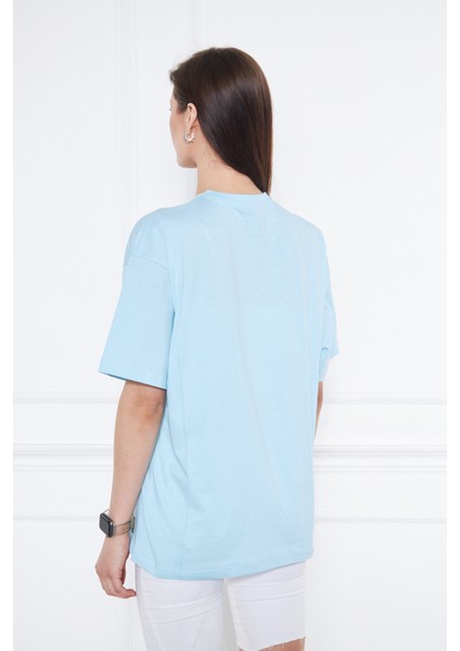 Bebe Mavisi Pamuk Oversize Geniş Kalıp T-Shirt