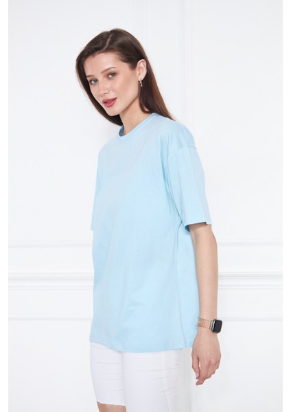Bebe Mavisi Pamuk Oversize Geniş Kalıp T-Shirt