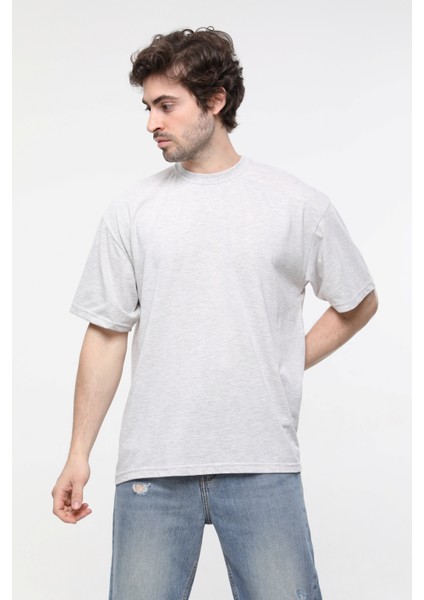 Gri Pamuk Oversize Geniş Kalıp T-Shirt