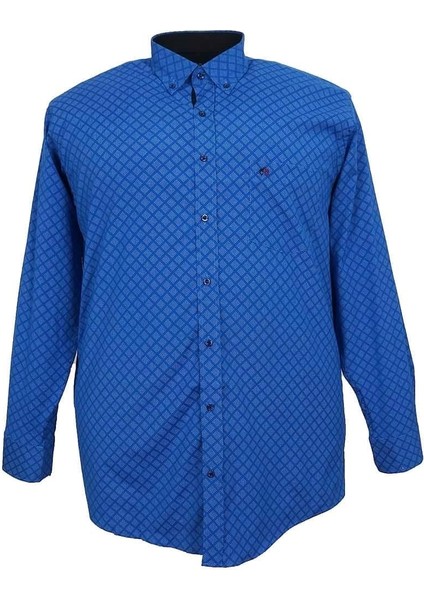 Büyük Beden Likralı Mevsimlik Gömlek Mavi