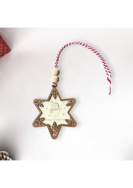 Yıldız Şeklinde Yılbaşı Ağaç Süsü, Sevimli Ayı ve Merry Christmas Işlemeli Yılbaşı Çam Ağacı Süsü, Minimalist Yılbaşı Dekoru