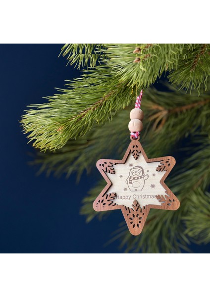 Yıldız Şeklinde Yılbaşı Ağaç Süsü, Sevimli Ayı ve Merry Christmas Işlemeli Yılbaşı Çam Ağacı Süsü, Minimalist Yılbaşı Dekoru