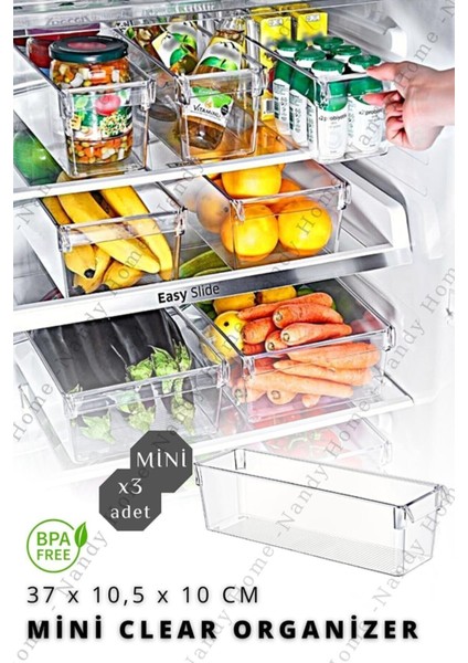 Mini Tall Clear Buzdolabı & Dolap Içi Düzenleyici Organizer 3 Adet