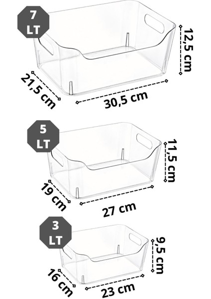 3 Adet New Clear Buzdolabı & Dolap Içi Düzenleyici Seti (3lt-5lt-7lt)