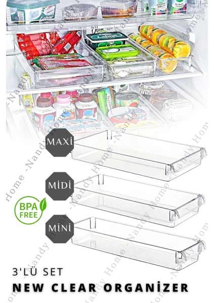 3'lü Set New Clear Buzdolabı & Dolap Içi Düzenleyici Organizer