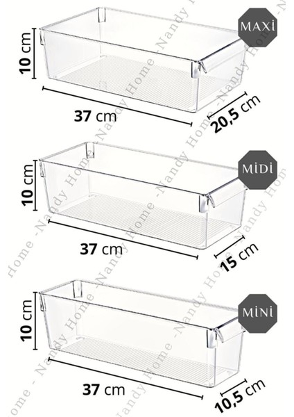 3'lü Set Tall Clear Buzdolabı & Dolap Içi Düzenleyici Organizer