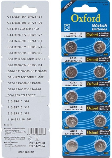 Oxford AG13 LR44 Pil 10LU Paket * Tıanqıu (81)