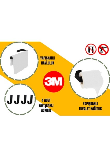 Yapışkanlı Kağıt Havluluk & Yapışkanlı Tuvalet Kağıtlık & 4'lü Yapışkanlı Askılık