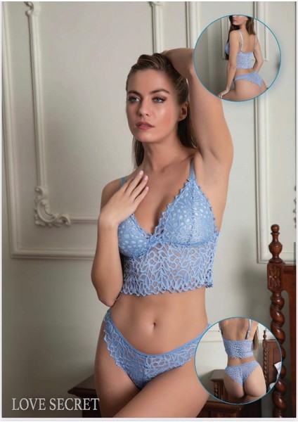 Mavi Kadın Desenli Bralet Takımı