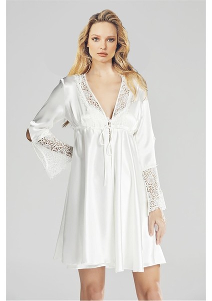 Lovela 2005 Çeyizlik Saten Dantel Detaylı 6'lı Kısa Sabahlık Gecelik ve Pijama Takımı Seti