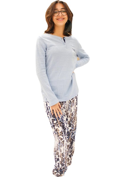 Iki Düğmeli Alt Desenli Pijama Takımı
