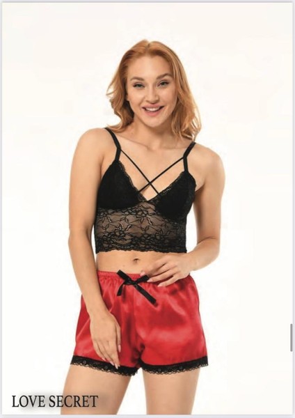 Kadın Şortlu Dantelli Bralet Takım