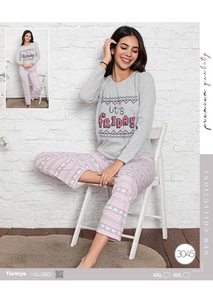 Inci Kadın Gri Renk Battal Iki Iplik Pijama Takımı