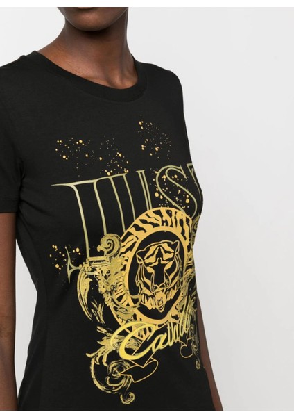 Just Cavalli Bisiklet Yaka Baskılı Siyah Kadın T-Shirt 75PAHF03