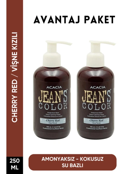 JEAN'S COLOR Amonyaksız Vişne Kızılı Renkli Saç Boyası 250 ml X2 Adet Kokusuz Su Bazlı Cherry Red Hair Dye