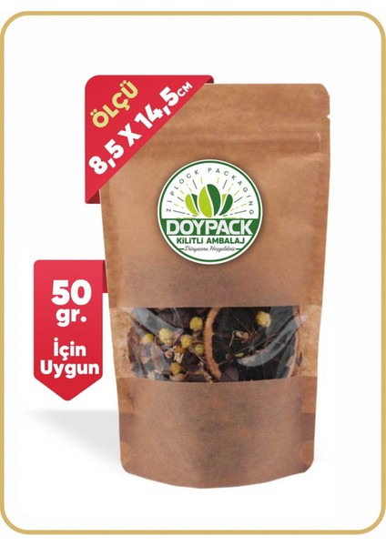 Kraft Pencereli Kilitli Doypack 8,5X14,5 - 50 Gr. - (100 Adet)