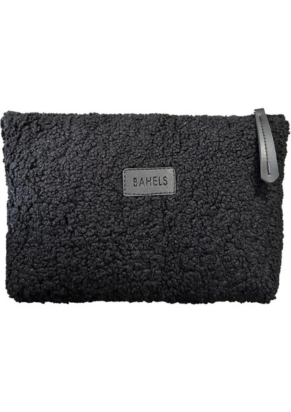 Kadın Siyah Peluş Teddy Clutch Portföy Çanta