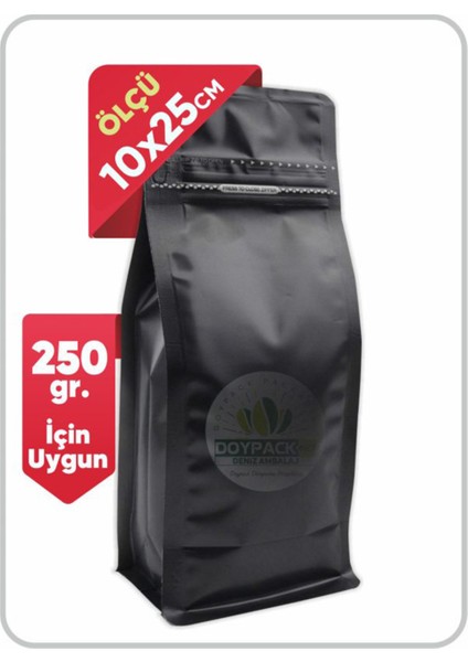 Mat Siyah Kilitli Flat Bottom 10X25 (250 Gr.) - 50 Adet