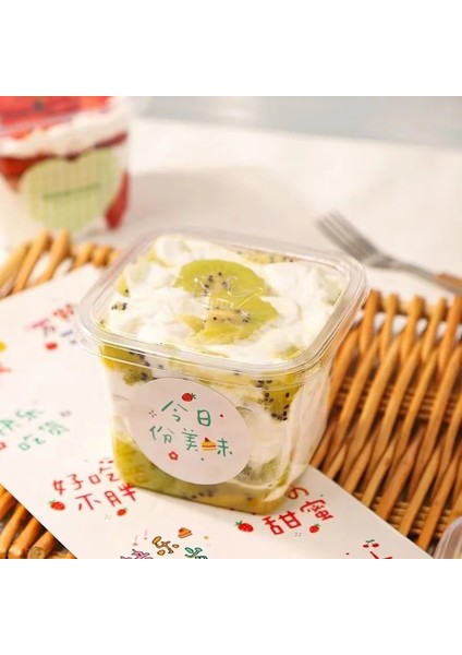 03 50 Adet Kapaklı Puding Smoothie Köpük Kare 400 ml Buzsuz Çıkartmalar 50 Adet Kutu Tek Kullanımlık Bardak Yaz Kek Krem Plastik Tatlı (Yurt Dışından)