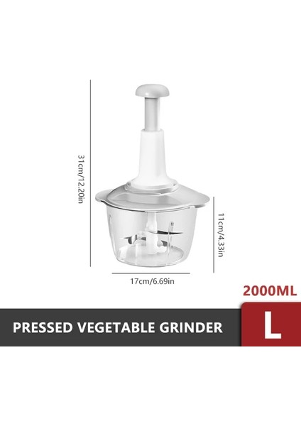 2000 ml Manuel Sebze Öğütücü Basın Tipi Ev Sarımsak Et Kesici Öğütücüler Çırpma Karıştırıcı Mutfak Çok Fonksiyonlu Mutfak Robotu Aracı (Yurt Dışından)