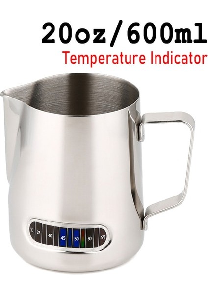 600ML-GÜMÜŞ 350/600ML Paslanmaz Çelik Süt Köpürtücü Sürahi Termometre Göstergesi ile Süt Sürahi Barista Kahve Latte Sanat Fincan Süt Sürahisi (Yurt Dışından)