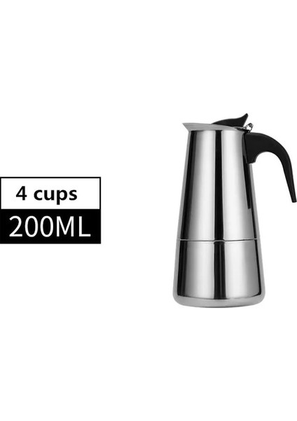 4CUPS-200ML-A 600ML Büyük Kapasiteli Paslanmaz Çelik 304 Moka Pot Kahve Makinesi Soba Üstü Espresso Makinesi Mixpresso Kahve 2-12CUP (Yurt Dışından)