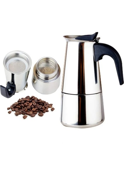 4CUPS-200ML-A 600ML Büyük Kapasiteli Paslanmaz Çelik 304 Moka Pot Kahve Makinesi Soba Üstü Espresso Makinesi Mixpresso Kahve 2-12CUP (Yurt Dışından)