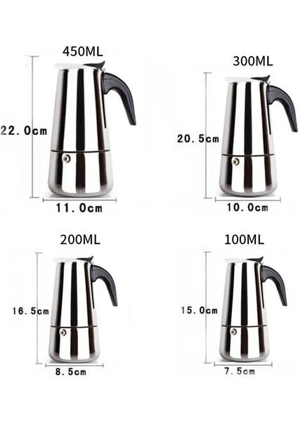 4CUPS-200ML-A 600ML Büyük Kapasiteli Paslanmaz Çelik 304 Moka Pot Kahve Makinesi Soba Üstü Espresso Makinesi Mixpresso Kahve 2-12CUP (Yurt Dışından)