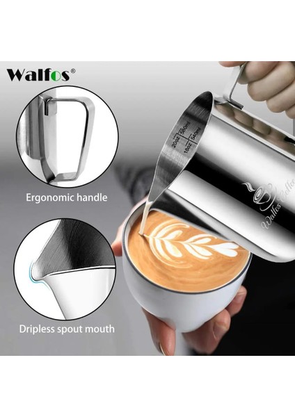 Walfos 600 ml Walfos Tarzı Espresso Kahve Süt Kupalar Bardak Tencere Sürahi Kolu Zanaat Kahve Çelenk Fincan Latte Sürahi Kalınlaşmış Paslanmaz Çelik (Yurt Dışından)