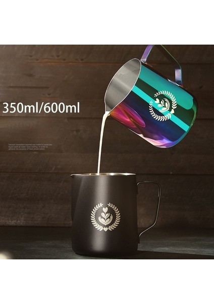 Renk 350ML 350ML/600ML Paslanmaz Çelik Espresso Çekme Çiçek Fincan Süt Köpük Pot Süt Köpüğü Bardak Ölçekli Kahve Buhar Pot Kahve Aletleri (Yurt Dışından)