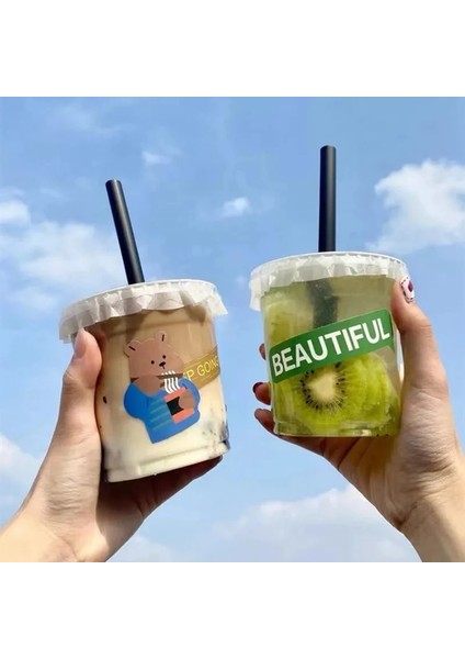 5 Adet 420ML Içme Saman Kapaklı Bardak Tek Kullanımlık Kahve Fincanı Soğuk Içecek Şişeleri Içecekler Bardak Ev Ofis Partisi Için Pet 420ML/500ML/530ML (Yurt Dışından)