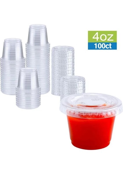 4 Oz 100 Adet 100 Adet Tek Kullanımlık Plastik Bardak Şeffaf Plastik Kapaklı Jöle Yoğurt Mus Reçel Baharat Fincan Paketlenmiş Gıda Kabı (Yurt Dışından)