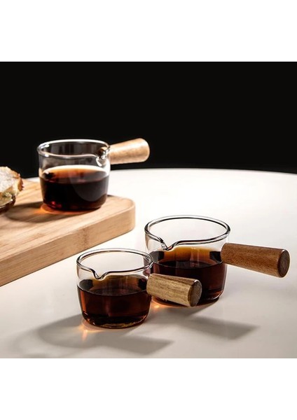 70ML-B 50ML 80ML 100ML Ahşap Saplı Cam Espresso Ölçüm Fincan Çift/tek Ağızlı Süt Sürahisi Kahve Malzemeleri Temizle Mutfak Ölçü Kupa (Yurt Dışından)