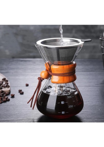 Filtreli 400ML 400ML/2 Fincan Isıya Dayanıklı Cam Espresso Kahve Makinesi Huni Tarzı Makine Üzerine Dökün Filtre Kabı Ahşap Saplı Yeniden Kullanılabilir (Yurt Dışından)