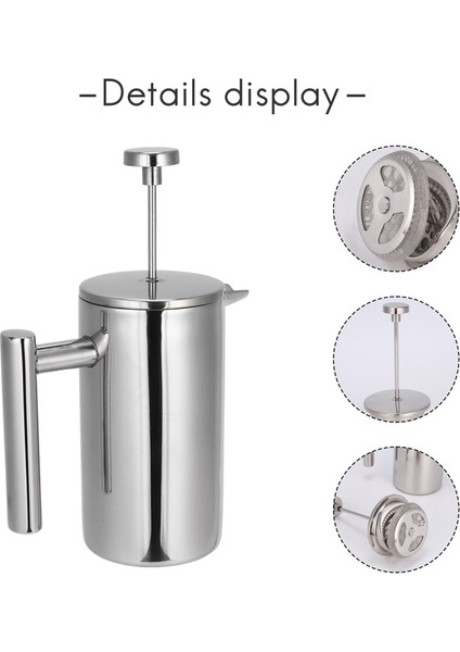 Gümüş 350ML French Press, 12OZ, Çift Duvar Paslanmaz Çelik Çay Cafetiere Su Isıtıcısı, Kahve Ölçme Kaşığı ve 5 Filtre Eleği ile (Yurt Dışından) fiyatları