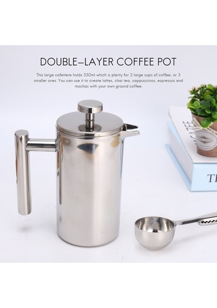 Gümüş 350ML French Press, 12OZ, Çift Duvar Paslanmaz Çelik Çay Cafetiere Su Isıtıcısı, Kahve Ölçme Kaşığı ve 5 Filtre Eleği ile (Yurt Dışından) fırsatları