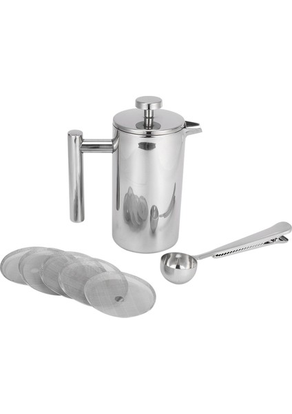 Gümüş 350ML French Press, 12OZ, Çift Duvar Paslanmaz Çelik Çay Cafetiere Su Isıtıcısı, Kahve Ölçme Kaşığı ve 5 Filtre Eleği ile (Yurt Dışından) indirimleri