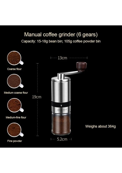 6 Vitesli Kahve Değirmeni Ev Taşınabilir Manuel Kahve Değirmeni El Kahve Değirmeni Seramik Çapaklar ile 6/8 Ayarlanabilir Ayarlar Taşınabilir El Krank Araçları (Yurt Dışından)